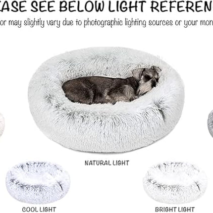 Friends Forever Donut Dog Bed Faux Fur Fluffy Calming Sofa For Medium Dogs, Soft & Plush Anti Anxiety Pet Couch For Dogs, Machine Washable Coco Pet Bed with Non-Slip Bottom, 30"x30"x7" Ivory
