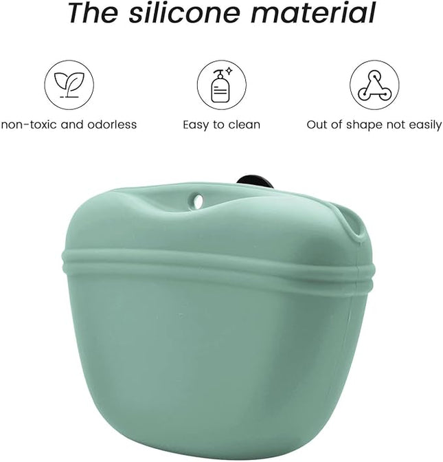 AUDWUD Silicone Dog Treat Pouch,with Dog Training Clicker,Clip on Portable Training Container,Convenient Magnetic Buckle Closing and Upgraded Waist Clip for Enhanced Stability