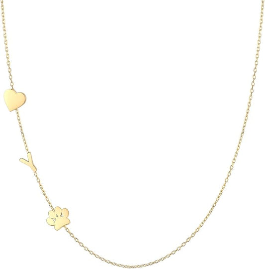 Personalized Sideways Paw Print and Initial Necklace, Dog Cat Mom Gift Pet Memorial Gifts Mothers Day for Women