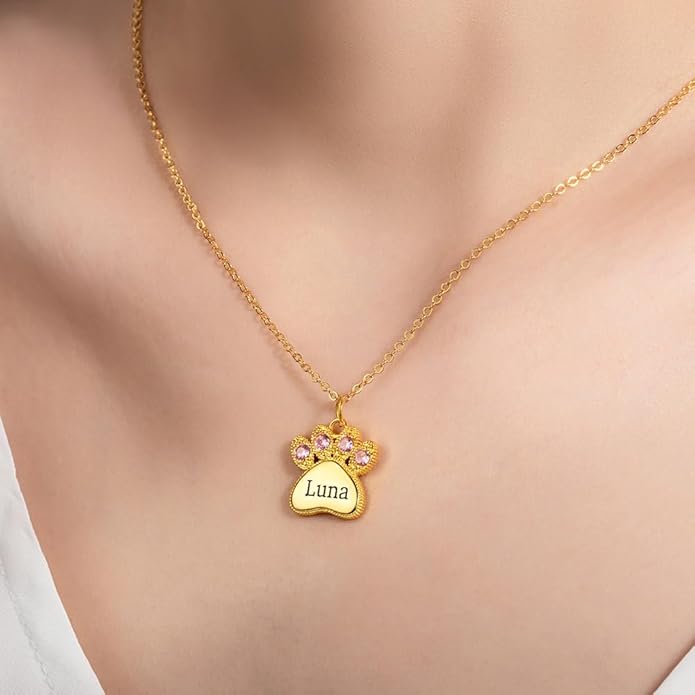 NICEDREAM Custom Name Paw Print Necklace for Women Personalized Engraved Dog Paw Necklaces Sterling Silver Pet Memorial Necklace with Name for Loss of Dog Cat Pawprint Pendant Necklaces Jewelry Gifts