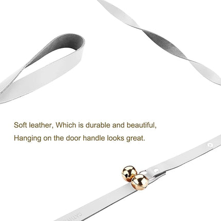 Leather Dog Doorbells for Door Knob/Potty Training/Go Outside, Length Adjustment Copper Dog Bell, Housetraining Hanging Bell, White Leather Golden Bells.