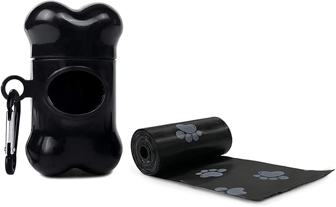 Dog Poop Bags Dispenser with Carabiner Clip, Doggy Poop Bag Holders for Leashes Include 1 Roll (15 Bags) Leak-Proof Large Lavender Scented Doggie Pet Waste Bags,Dog Accessories, Black