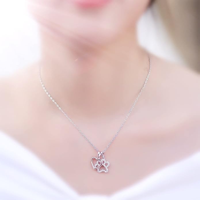 Cubic Zirconia Paw Print Puppy Dog Pet Love Heart Charm Pendant Necklace for Women Novelty Jewelry Gifts