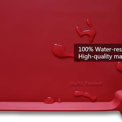 Hoki Found X-Large Silicone Non Slip Pet Feeding Mats - Waterproof Dog Cat Food Mats for Carpet - Classic Red