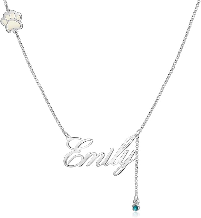 Customized Paw Print Necklace Personalized Pet Name Necklace Custom Engraved Dog Cat Paw Pendant Necklace Pet Memorial Gift for Pet Lovers