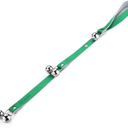 Leather Dog Doorbells for Door Knob/Potty Training/Go Outside, Length Adjustment Copper Dog Bell, Housetraining Hanging Bell, Green Leather Silver Bells.