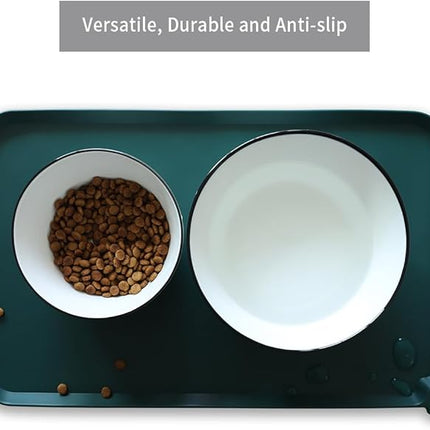 Hoki Found Silicone Pet Food Mats Tray - High-Lips Pet Dog Cat Bowl Mats - Dog Pet Cat Feeding Mat - Waterproof Dog Cat Food Mats -Pet Water Mats for Floors - Dark Cedar