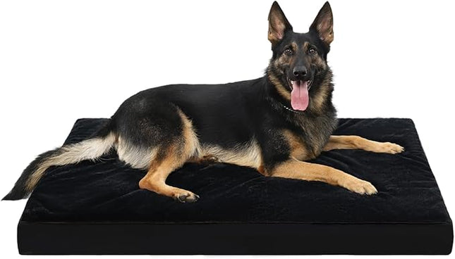 KSIIA Orthopedic Dog Bed Crate Waterproof Pet Mats for Extra Large Dogs Deluxe Plush Washable Pet Bed with Egg Crate Foam & Removable Cover, 47 x 29 Inch, Black