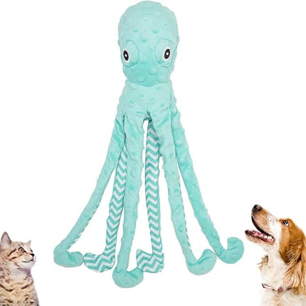EXPAWLORER Octopus Dog Toy - Long Dog Squeaky Toys Puppy Birthday Gift Soft Stuffed Chew Toy, Crinkle Paper and Built-in Squeaker Durable Interactive Plush Toy for Small Medium Large Dogs, Green