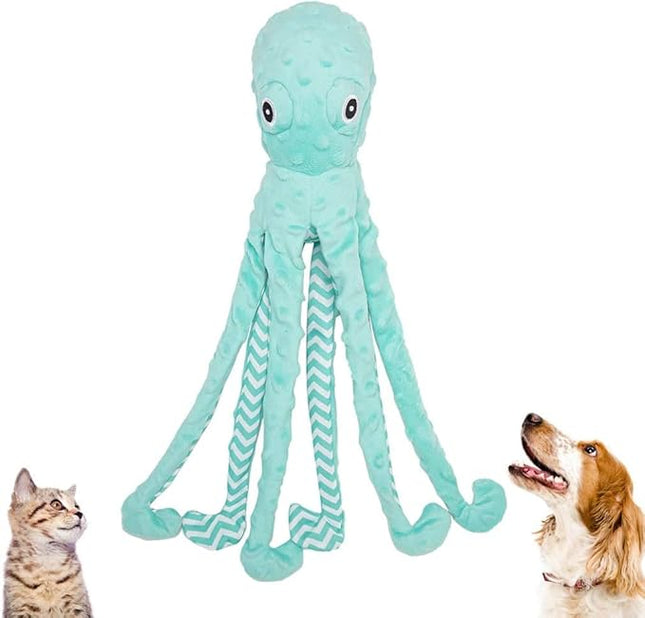 EXPAWLORER Octopus Dog Toy - Long Dog Squeaky Toys Puppy Birthday Gift Soft Stuffed Chew Toy, Crinkle Paper and Built-in Squeaker Durable Interactive Plush Toy for Small Medium Large Dogs, Green