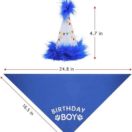 BINGPET Dog Birthday Party Supplies,Dog Birthday Hat Bandana Set,Soft Birthday Boy Triangle Scarf and Number Hat, Cute Birthday Party Supplies with 0-8 Figures for Small Medium Large Dogs Pets