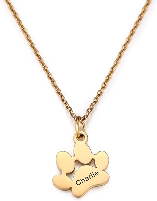 MeMeDIY Personalized Paw Print Necklace for Women Engraved Name Dog Paw Necklace Stainless Steel/925 Sterling Silver Paw Necklace Pet Memorial Necklace 1-4 Cat Paw Print Necklace