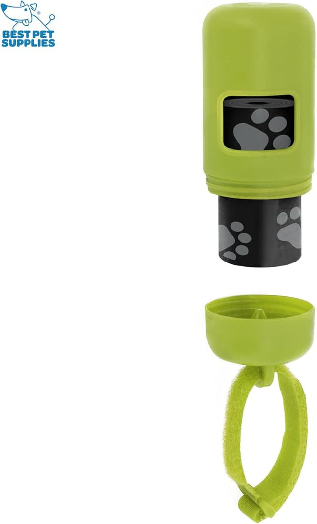 Best Pet Supplies Dog Poop Bag Holder Leash Attachment with 30 Bags, Reusable Dispenser for Travel, Walking, Park, and Outdoor Use, Durable with Clip-On - Lime Green, Pack of 2