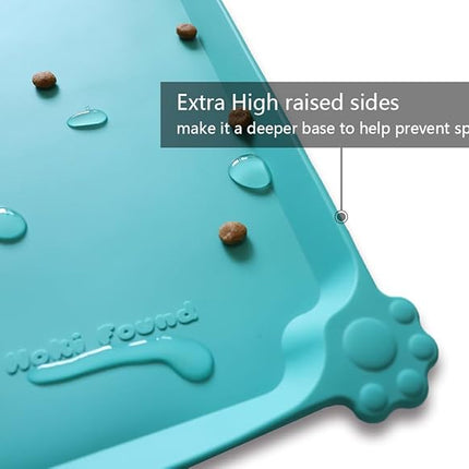 Hoki Found Silicone Non Slip Pet Feeding Mats - Dog Cat Bowl Placemats - Waterproof Food Mats for Floors - Teal