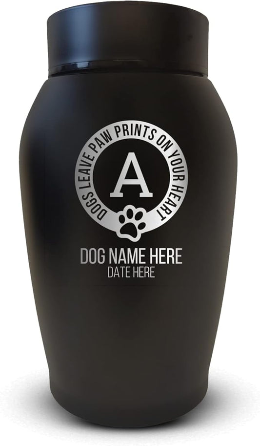 Personalized Custom Dog Urn Engraved Dog Name and Date - Stainless Steel Cremation urns for Dogs Ashes with Airtight Closure | Paw Prints on Heart