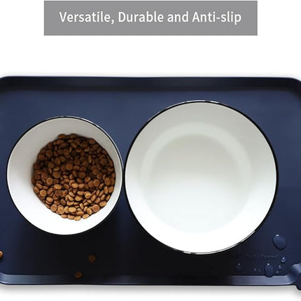 Hoki Found Silicone Pet Food Mats Tray - High-Lips Pet Dog Cat Bowl Mats - Dog Pet Cat Feeding Mat - Waterproof Dog Cat Food Mats -Pet Water Mats for Floors - French Navy