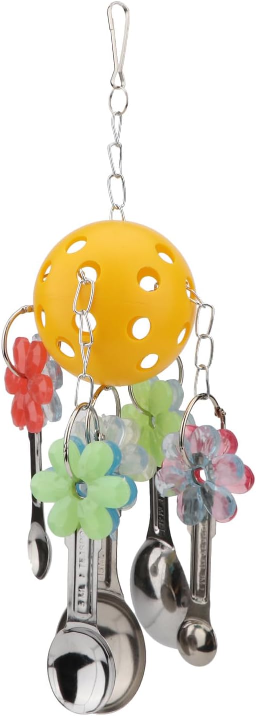 Hypeety Pet Parrot Toy Plastic Colorful Birds Ball with 1 Bell for Budgie African Grey Cockatoo Cockatiel Sun Conures 1 Ball with 5 Spoons