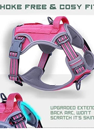 BUMBIN Tactical Dog Harness for Large Dogs No Pull, Famous TIK Tok No Pull Puppy Harness, Fit Smart Reflective Pet Walking Harness for Training, Adjustable Dog Vest Harness with Handle Pink L
