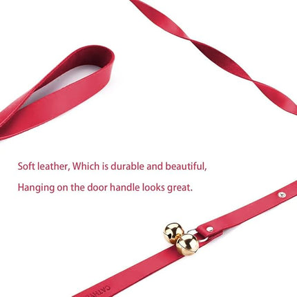 Leather Dog Doorbells for Door Knob/Potty Training/Go Outside, Length Adjustment Copper Dog Bell, Housetraining Hanging Bell, Red Leather Golden Bells.