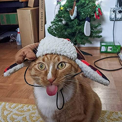 Huxley & Kent Pet Hat | Antler Buffalo Check (Medium) | Festive Christmas Holiday Accessory for Dogs/Cats | Holiday Pet Hat | SnugFit Sliding Toggles for Best Fit