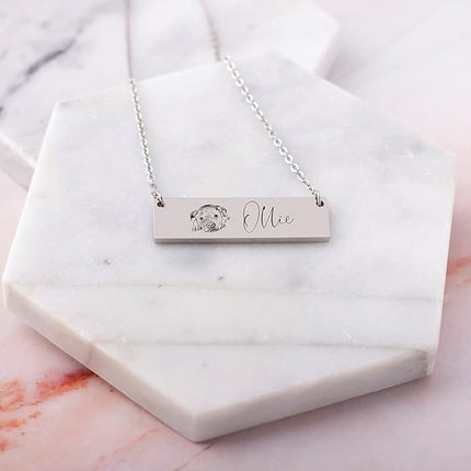 LONAGO 925 Sterling Silver Custom Dog Cat Portrait Photo Necklace Personalized Pet Engraved Picture Pendant Memorial Gift Name Jewelry for Women Mom