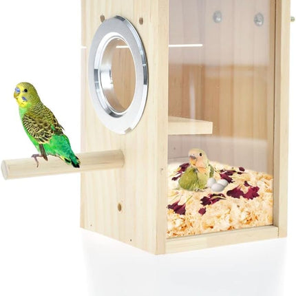Bird Nest Box Parakeet Breeding Nest Box Bird Nest House Wooden Acrylic Transparent Breeding Box for Finch Lovebirds Cockatiel Budgie Conure Parrot