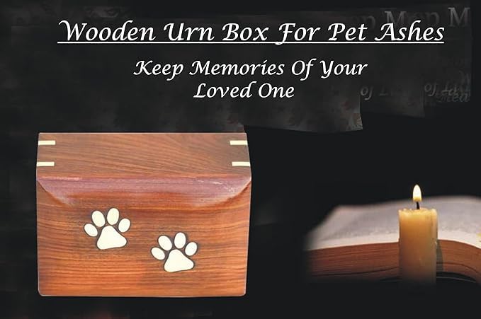 Paw Print Pet Memorial Keepsake Cremation Urns for Ashes Pet Urn Wood Keepsake Box Urns for Cat Dogs Ashes | Cat Memorials
