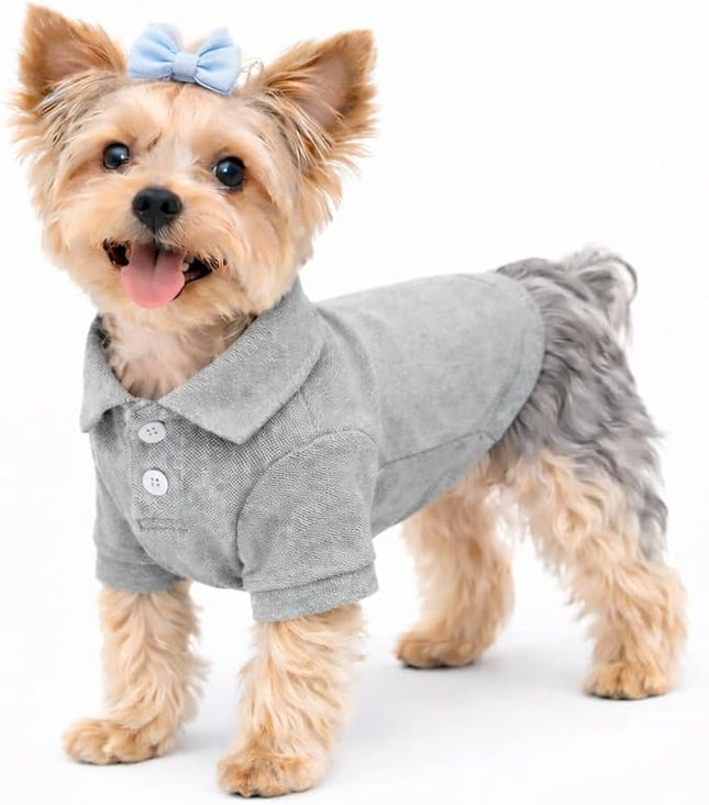 lovelonglong Basic Dog Polo Shirts Premium Cotton, Polo T-Shirts for Large Medium Small Dogs with a Two-Button Collar Blank Color Gray S
