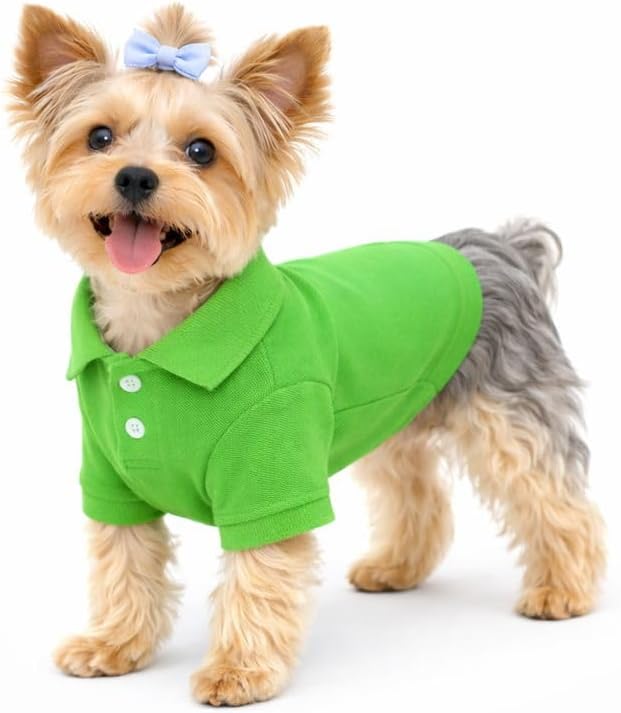 lovelonglong Basic Dog Polo Shirts Premium Cotton, Polo T-Shirts for Large Medium Small Dogs with a Two-Button Collar Blank Color Green XS