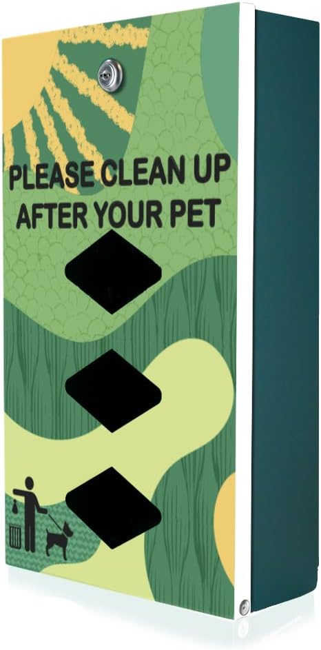 DISPENSE-ART™ collection "Green Land Abstract" - Custom UV printed design on rust-proof aluminum starter dog waste station/roll bag system - Includes 400 dog waste bags & 10x12 Sign