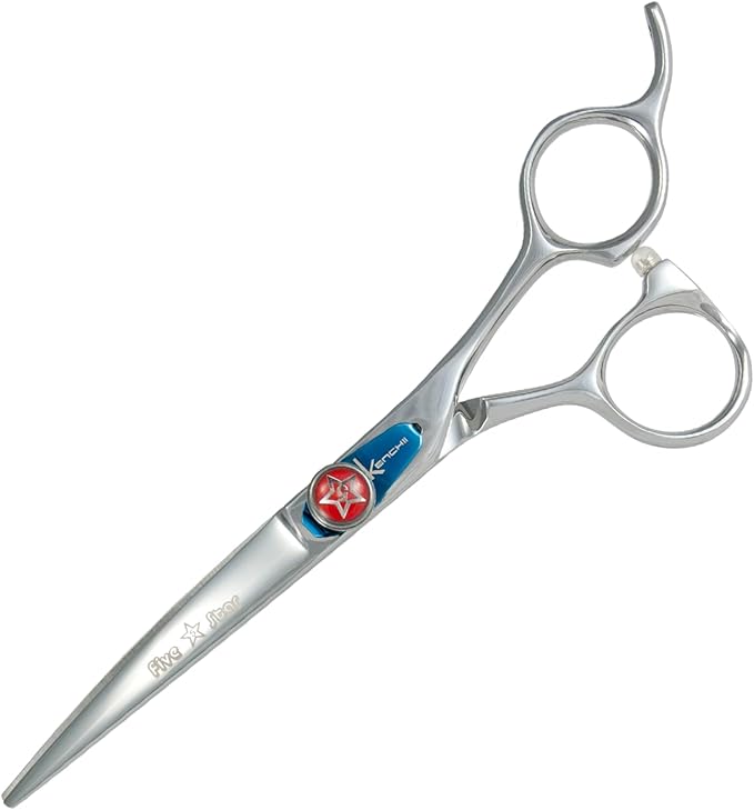 Kenchii Five Star Offset Handle Professional Dog Grooming Shears, 6 Inch Curved Shears, Light Weight, Heavy Duty Pet Grooming Scissor for Dogs, Cats