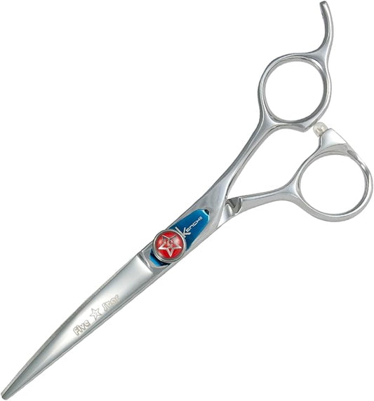 Kenchii Five Star Offset Handle Professional Dog Grooming Shears, 6 Inch Curved Shears, Light Weight, Heavy Duty Pet Grooming Scissor for Dogs, Cats