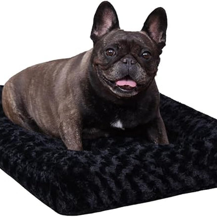 KSIIA Washable Dog Bed Anti-Slip Dog Crate Beds Deluxe Plush Kennel Pad Comfy Pet Sleeping Mat for Medium Dogs, 29" x 21", Black