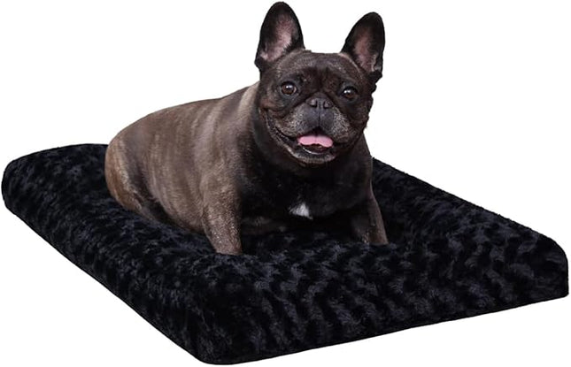 KSIIA Washable Dog Bed Anti-Slip Dog Crate Beds Deluxe Plush Kennel Pad Comfy Pet Sleeping Mat for Medium Dogs, 29" x 21", Black