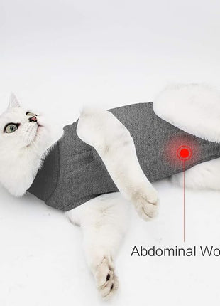 Cat Recovery Suit for Male and Female Surgical Post Surgery Soft Cone Onesie Shirt Clothes Neuter Licking Protective Diapers Outfit Cover Kitten Spay Collar(S, Grey)