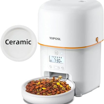 Automatic Cat Feeder - 2L Cat Food Dispenser, Timed Auto Pet Feeder with 180-day Battery Life, 1-6 Meals Per Day, 1-16 Portion, Ceramic Bowl, Desiccant Bag Keeps Dry Food Fresh, Also for Small Dogs