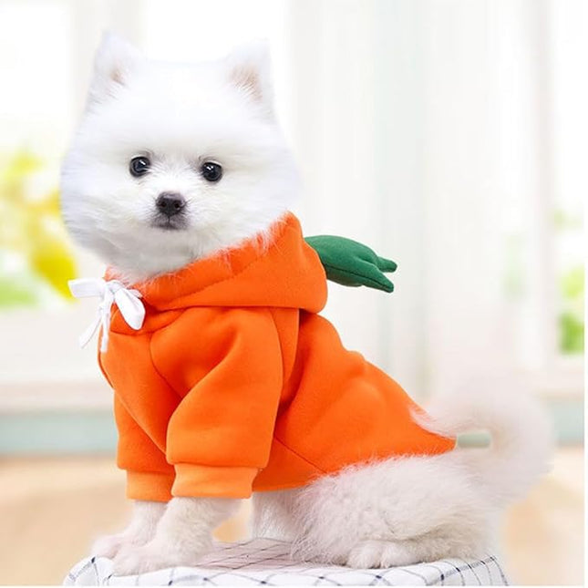 Happy Dog Hoodies - Funny Puppy Clothes for Small Dogs & Cats - Hooded Sweatshirt Coat - Winter & Easter Outfit - Carrot Costume for Chihuahua, Pomeranian, Yorkie (Orange, Small)