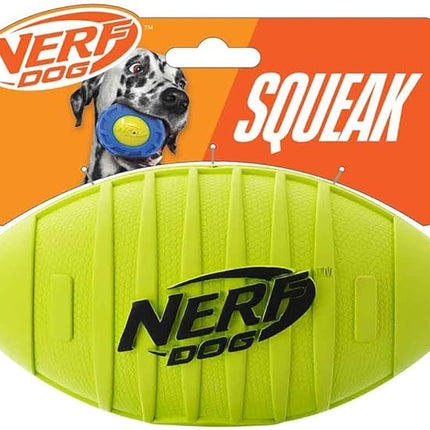 Nerf Dog Blitz Squeak Football Outdoor Dog Toy, 7 Inch Dog Football Squeaking Toy for Medium and Large Breeds, Green