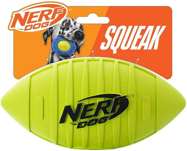 Nerf Dog Blitz Squeak Football Outdoor Dog Toy, 7 Inch Dog Football Squeaking Toy for Medium and Large Breeds, Green
