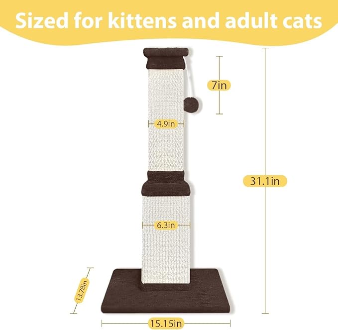 AGYM Cat Scratching Post, 32 Inch Cat Scratch Post for Cats and Kittens, Protect Your Furniture and Exercise Cats, Nature Sisal Modern Cat Scratcher for Indoor Cats, Brown