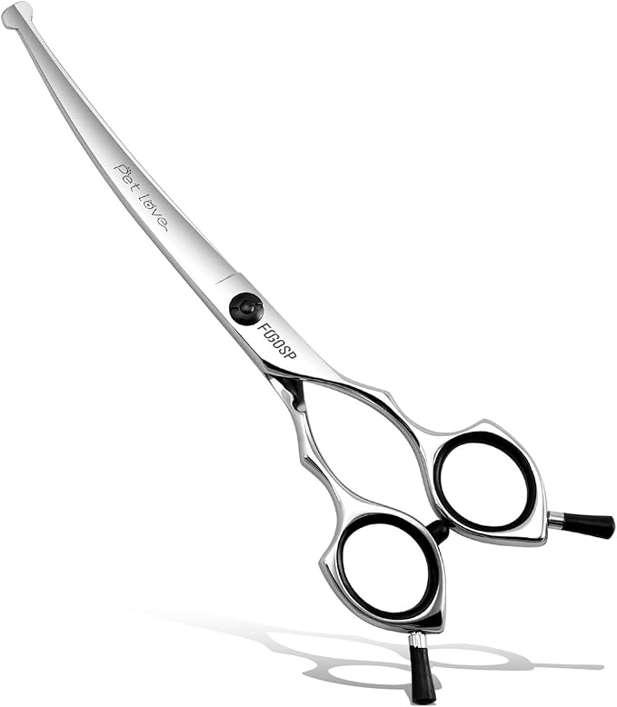 Curved Dog Grooming Scissors with Blunt Tip 6.5 in Round Curve Shears for Pet Dogs Cat Japan 440C 30°Arc Upward & Downward for Trimming Face and Paws at Home Safety