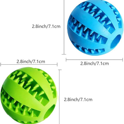 Dog Treat Toy Ball, Dog Tooth Cleaning Toy, Interactive Dog Toys(1 Green+1 Blue) 2.8" Pack of 2