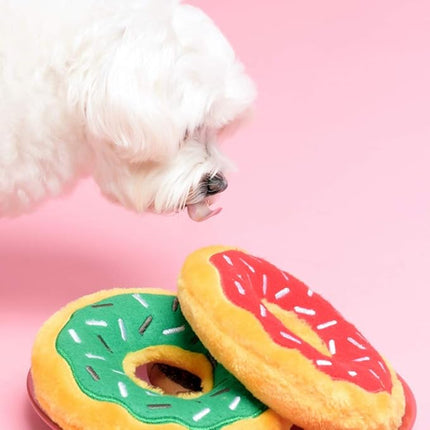 ZippyPaws - Original Donutz No Stuffing Squeaky Plush Dog Toy - Cherry