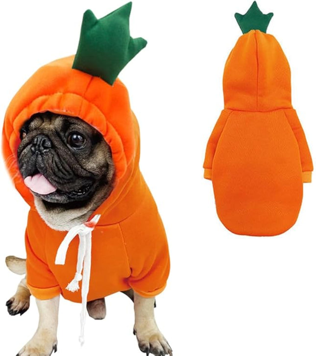Happy Dog Hoodies - Funny Dog Clothes for Small Dogs & Cats - Hooded Puppy Sweatshirt Coat - Winter & Easter Outfit - Carrot Costume for Kitten, Chihuahua, Pomeranian, Yorkie (Orange, Medium)
