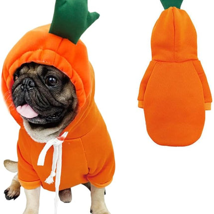 Happy Dog Hoodies - Funny Clothes for Small Dogs & Cats, Hooded Puppy Sweatshirt Coat, Winter & Halloween Outfit, Carrot Costume for Kitten, Chihuahua, Pomeranian, Yorkie (Orange, X-Large)
