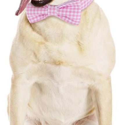 Lionet Paws Dog Collar with Bowtie, Comfortable Adjustable Cute Pink Gingham Bow Tie Collar for Female Dogs Gift, XLarge, Neck 16-26 inches
