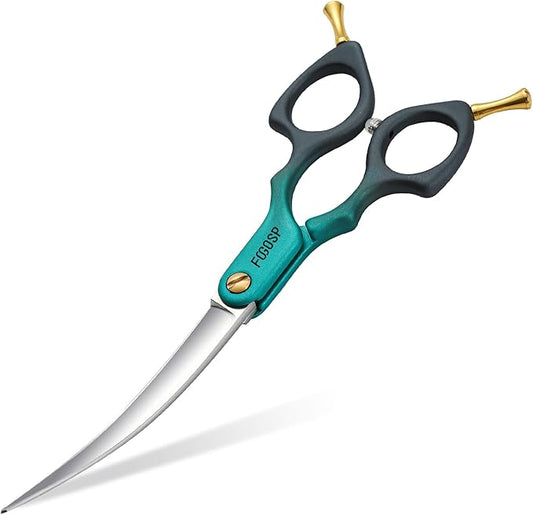 Professional Curved Dog Grooming Scissors with Sharper Self Grinding lightweight and finely trimmed split structure 6.5'' Japan VG10 63HRC for small dogs cat pet(Green&Black)