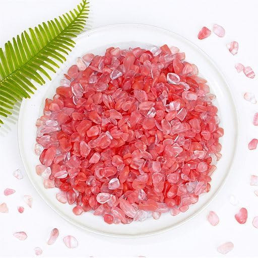 YATOJUZI Cherry Quartz Aquarium Gravel Rocks Bulk Wholesale Tumbled Crystals Stones Chips Crushed Reiki Energy Balancing Gemstones for Planters Vase Filler Fountain Fish Tank Potted Decor 0.44LB