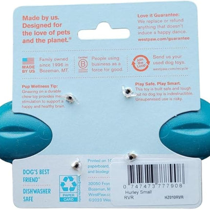 WEST PAW Hurley Dog Bone Chew Toy for Tough Chewers- Safe and Durable Fetch and Chew Toy for Dogs- Dishwasher Safe, Lightweight, Floatable, Made in USA - for Small Dogs - River Blue, Small
