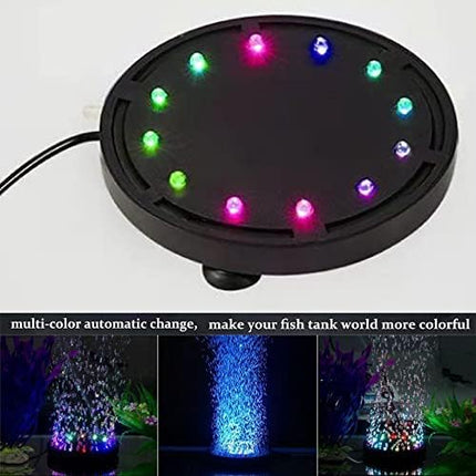 4.92 inch 12 LEDs Fish Tank Light, Bubbler Stone, LED Aquarium Lights, Air Stone Disk, Submersible Fish Tank Aquarium Decorations Accessories, Underwater Round Small Bubbles Lamp for air Pump